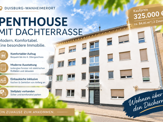 Penthouse zum Kauf 325.000 € 3 Zimmer 85,1 m² 4. Geschoss Wanheimerort Duisburg 47055