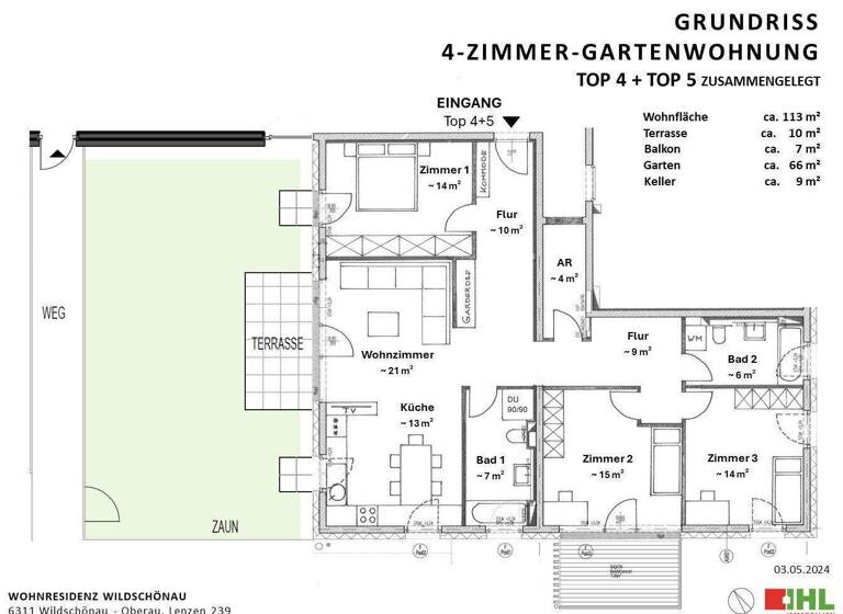 Wohnung zum Kauf - Erstbezug 4 Zimmer 113 m² EG Lenzen 239 Oberau 6311