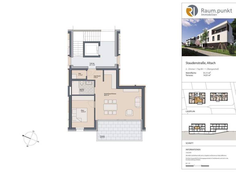 Terrassenwohnung zum Kauf - Erstbezug 360.000 € 2 Zimmer 51,1 m² 1. Geschoss Staudenstraße 5 Altach 6844