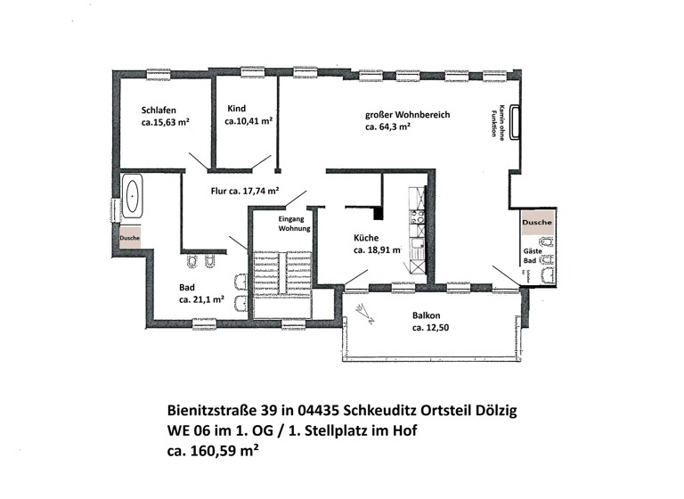 Wohnung zur Miete 1.770 € 3 Zimmer 160 m² 1. Geschoss frei ab 01.05.2026 Bienitzstr. 37-39 Dölzig Schkeuditz 04435