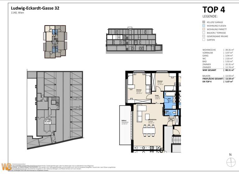 Wohnung zum Kauf - Erstbezug 655.000 € 3 Zimmer 88,3 m² 1. Geschoss Ludwig-Eckardt-Gasse Wien 1140