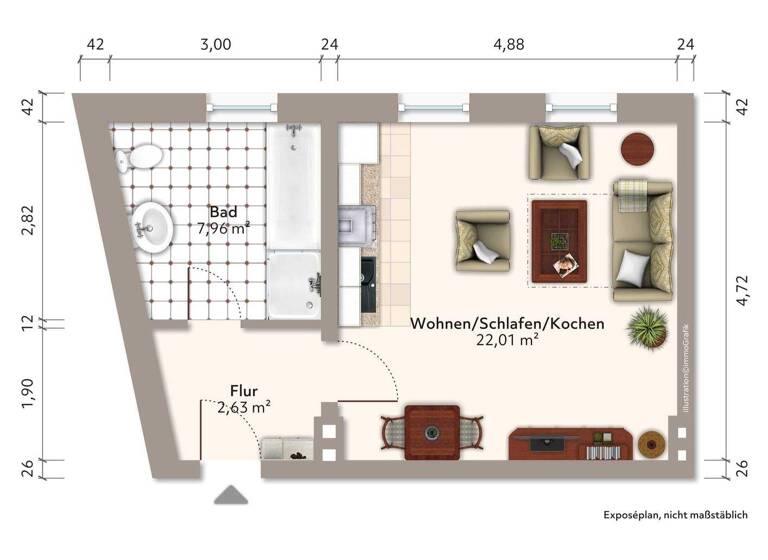 Studio zur Miete 280 € 1 Zimmer 35 m² 3. Geschoss frei ab 01.04.2026 Westwall 18 Stendal 39576