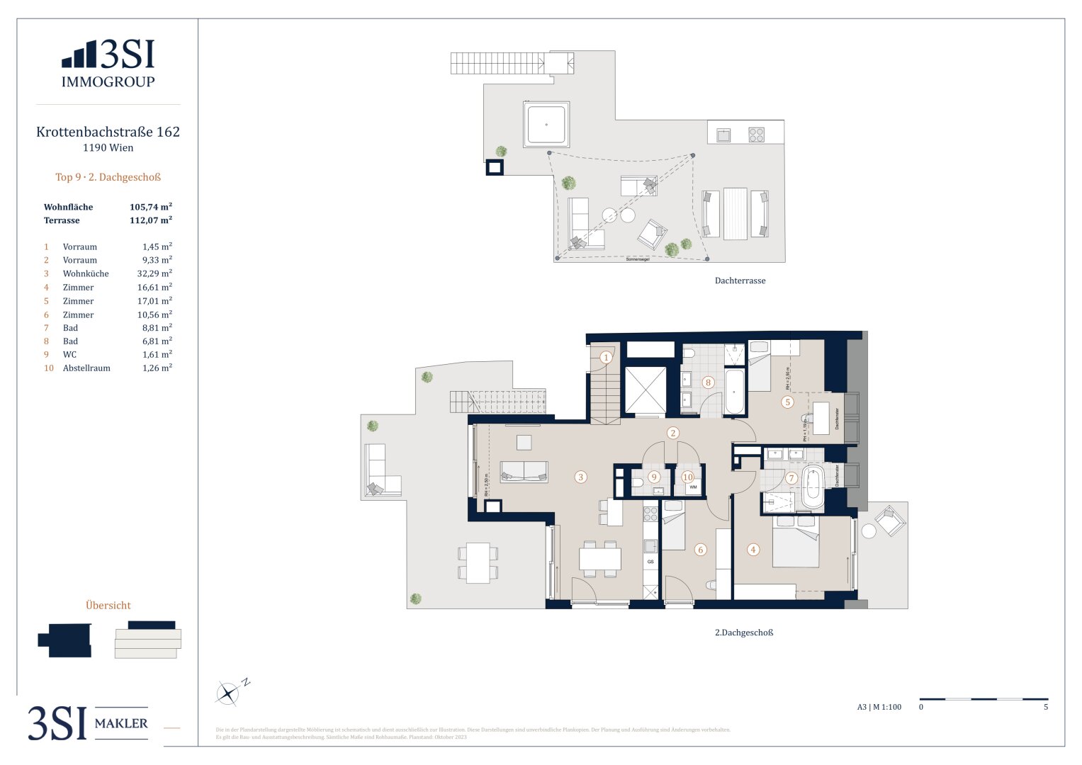 Wohnung zur Miete 3.004 € 4 Zimmer 105,7 m²<br/>Wohnfläche 4.<br/>Geschoss Krottenbachstraße 162 Wien 1190