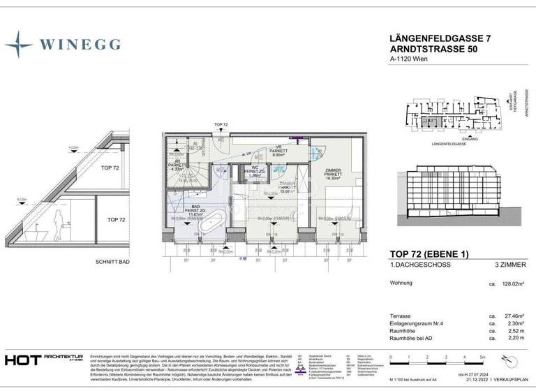 Wohnung zum Kauf - Erstbezug 906.700 € 3 Zimmer 128 m² 6. Geschoss Wien 1120
