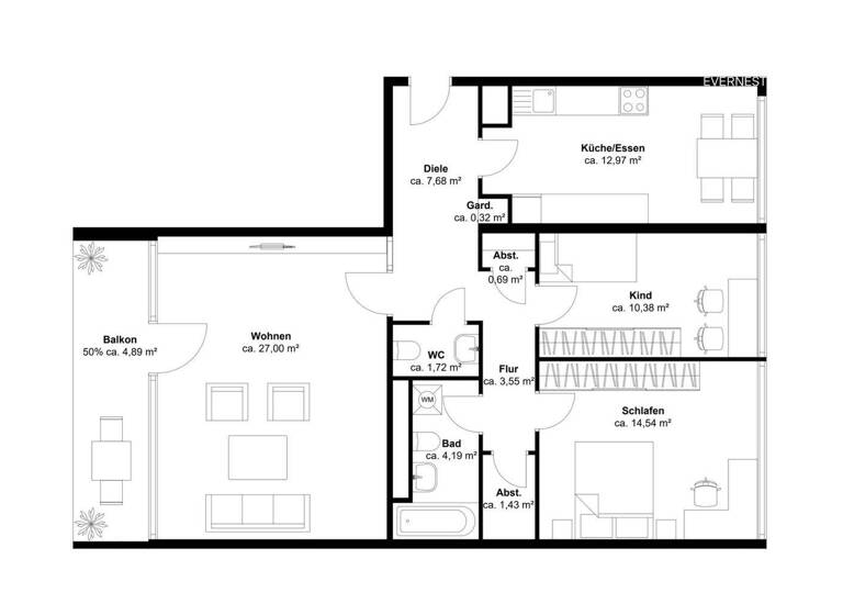 Wohnung zum Kauf 195.000 € 3 Zimmer 89 m² 7. Geschoss Bockenberg Bergisch Gladbach 51429