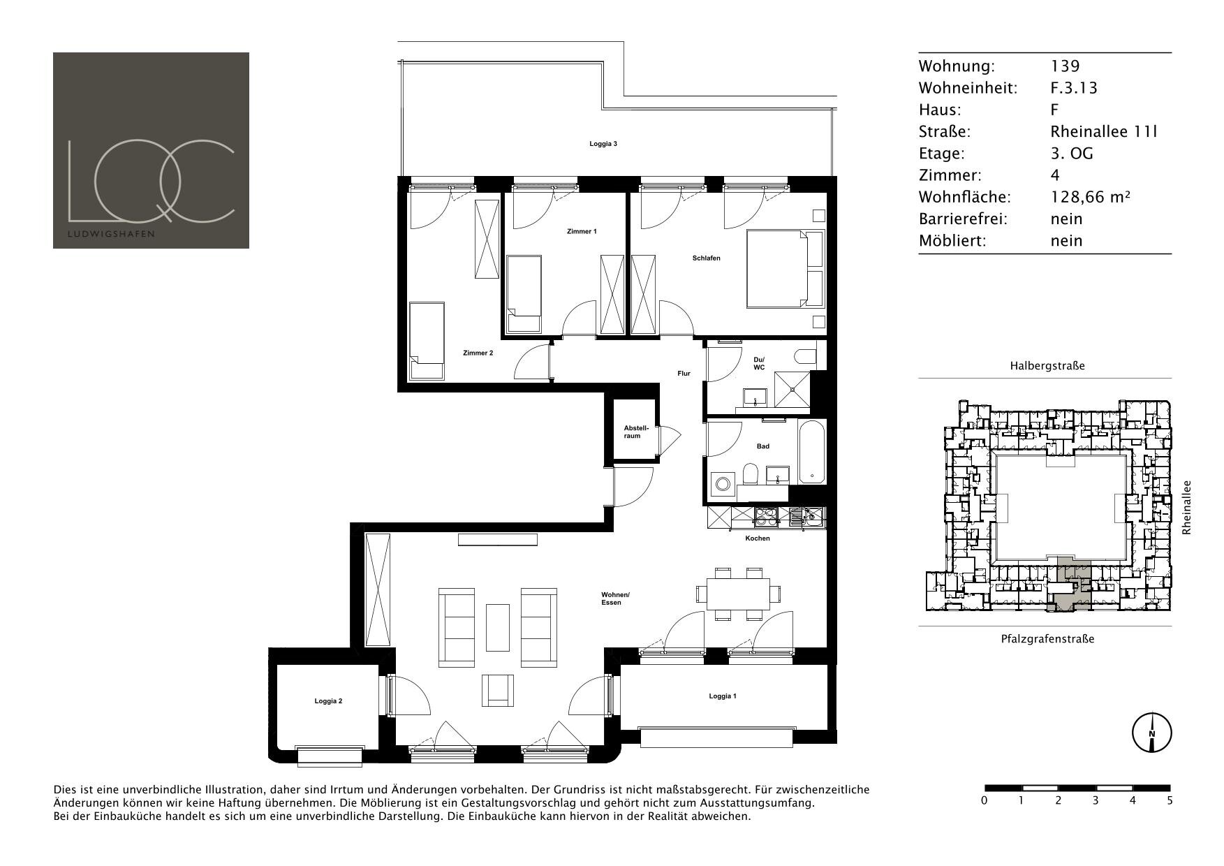 Wohnung zur Miete 1.485 € 4 Zimmer 128,7 m²<br/>Wohnfläche 3.<br/>Geschoss 16.01.2025<br/>Verfügbarkeit Rheinallee 11l Süd / Stadtbezirk 123 Ludwigshafen am Rhein 67061