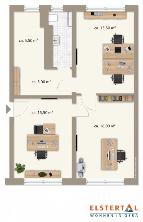 Bürofläche zur Miete 376 € 3 Zimmer 60 m²<br/>Bürofläche Ernst-Toller-Straße 6 Stadtmitte West Gera 07545