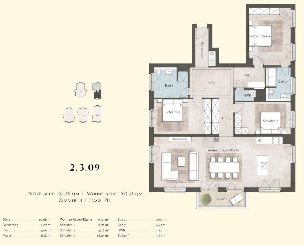 Penthouse zum Kauf 1.299.020 € 4 Zimmer 151,8 m²<br/>Wohnfläche 3.<br/>Geschoss Bornstedt Potsdam 14469