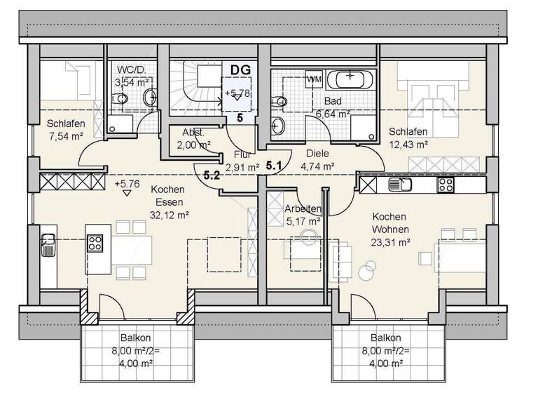 Penthouse zum Kauf provisionsfrei 259.000 € 2 Zimmer 47 m² 2. Geschoss Feldstraße 15 Erlingen Meitingen 86405