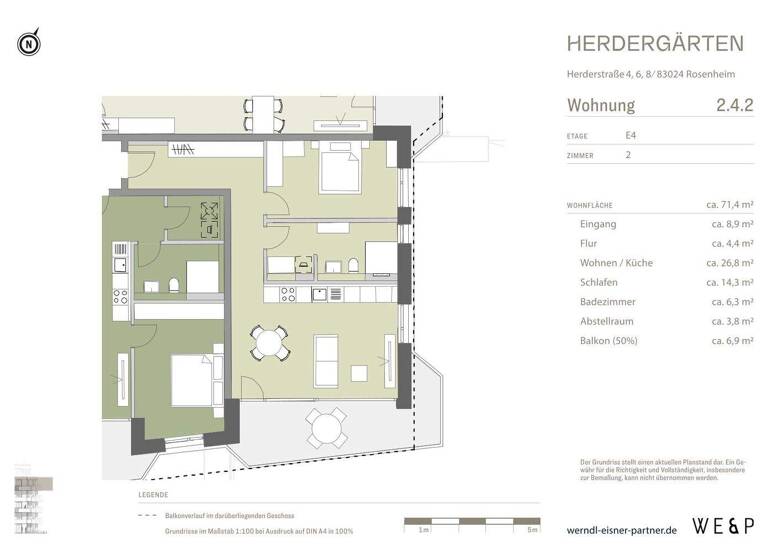 Wohnung zur Miete - Erstbezug 1.500 € 2 Zimmer 71,4 m² 4. Geschoss frei ab 01.07.2026 West Rosenheim 83024