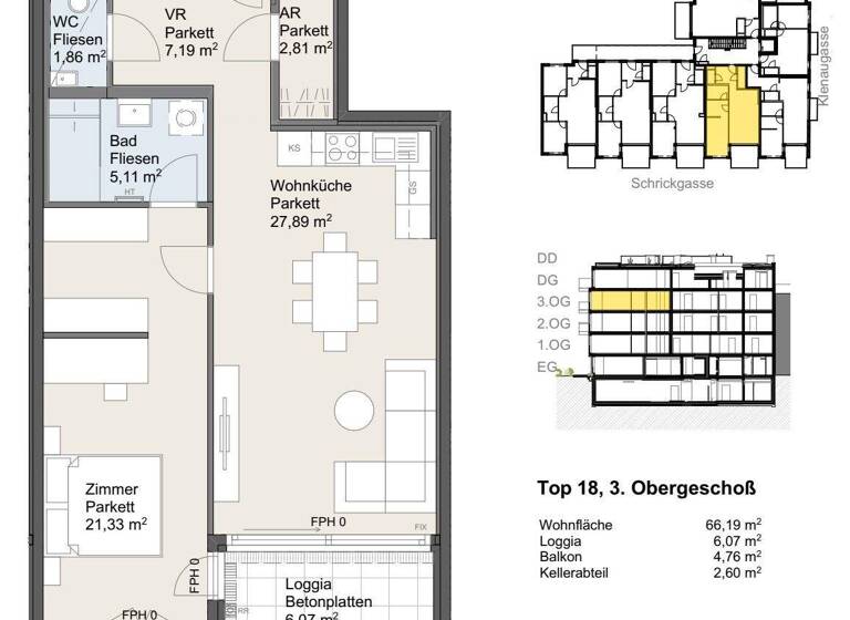 Wohnung zum Kauf provisionsfrei 462.500 € 2 Zimmer 66,2 m² Wien 1220