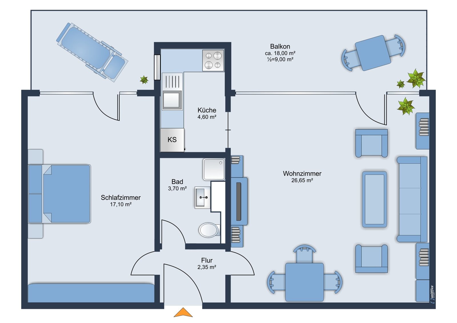 Wohnung zur Miete 950 € 2 Zimmer 63,4 m²<br/>Wohnfläche 2.<br/>Geschoss Am Schäfflerbach Augsburg 86153