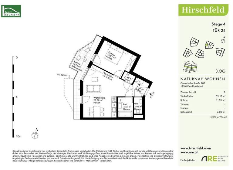 Wohnung zum Kauf - Erstbezug provisionsfrei 289.600 € 2 Zimmer 53,1 m² 3. Geschoss Gerasdorfer Straße 105 Wien 1210