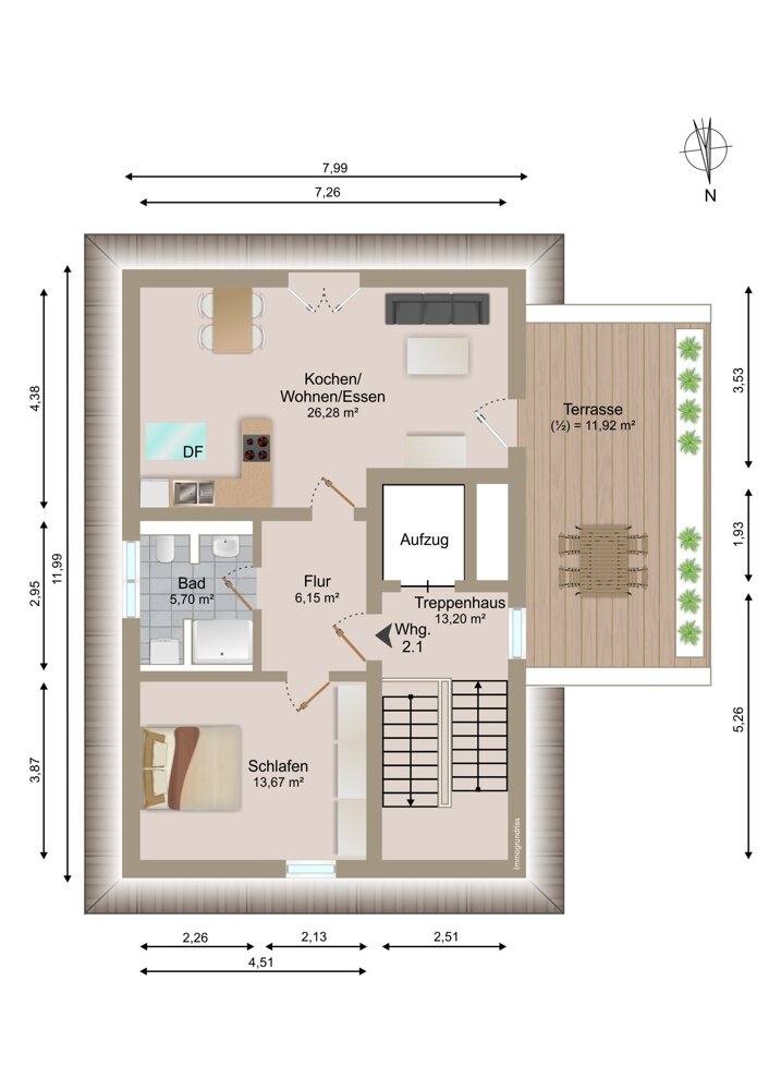 Penthouse zum Kauf 341.000 € 2 Zimmer 63,7 m²<br/>Wohnfläche 2.<br/>Geschoss Burgstraße 36 Mitterfels Mitterfels 94360