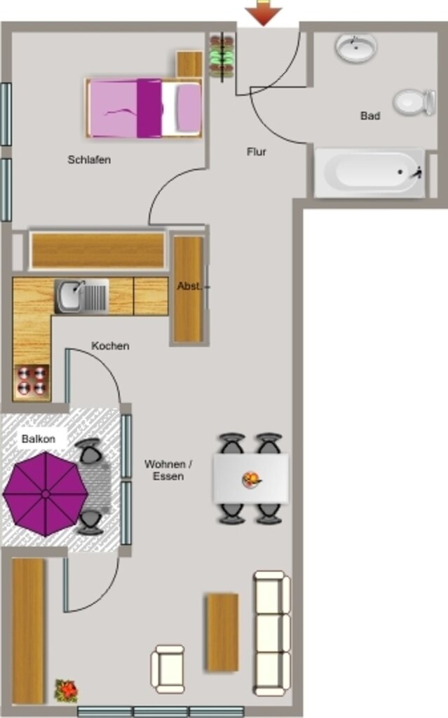 Wohnung zur Miete 606 € 1,5 Zimmer 47,9 m²<br/>Wohnfläche EG<br/>Geschoss Zündorfer Straße 18 Urbach Köln 51145