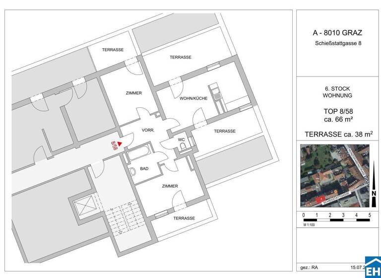 Wohnung zur Miete 703 € 3 Zimmer 65,5 m² 6. Geschoss frei ab 01.03.2026 Schießstattgasse Jakomini Graz 8010
