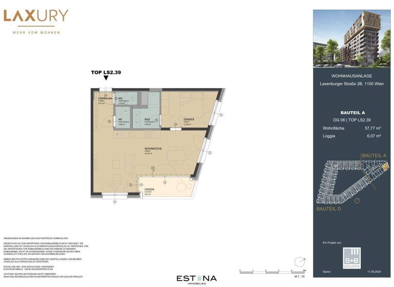 Wohnung zum Kauf - Erstbezug 440.000 € 2 Zimmer 57,9 m² 6. Geschoss Laxenburger Straße Wien 1100