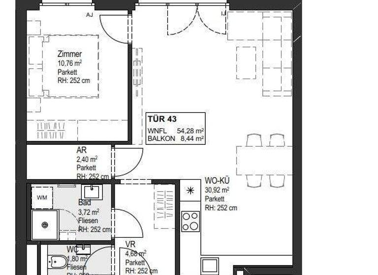 Wohnung zur Miete - Erstbezug 942 € 2 Zimmer 54,3 m² 4. Geschoss Wien 1150