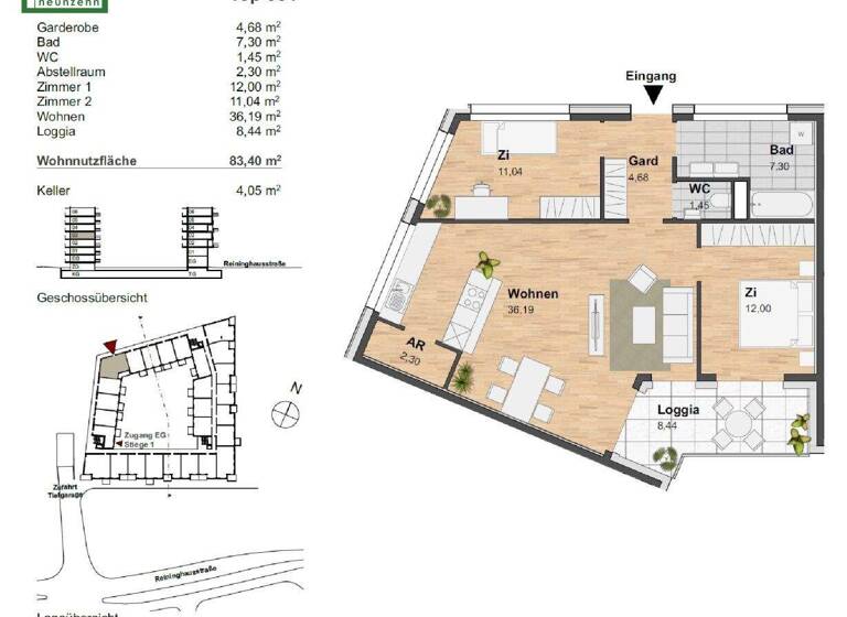 Wohnung zur Miete 906 € 3 Zimmer 75 m² 3. Geschoss frei ab sofort Reininghausstraße 10 Eggenberg Graz 8020