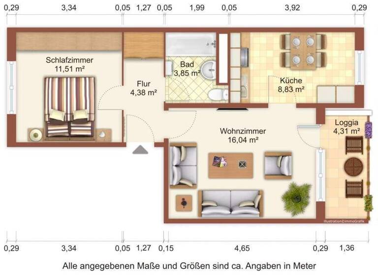 Wohnung zur Miete 358 € 2 Zimmer 46,2 m² 5. Geschoss Makarenkostraße 24a Schönwalde II Greifswald 17491