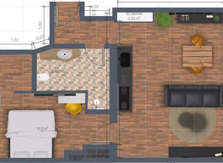 Wohnung zur Miete 1.000 € 2 Zimmer 45 m² EG frei ab sofort Käthe-Kollwitz-Straße 13 Zentrum Jena 07743