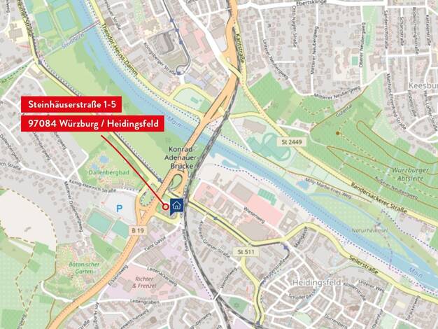 Wohnung zur Miete 1.065 € 2 Zimmer 70,2 m² frei ab sofort Steinhäuserstraße Heidingsfeld Würzburg 97084