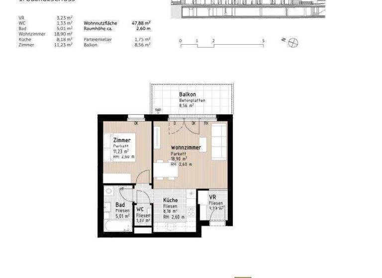 Wohnung zur Miete - Erstbezug 791 € 2 Zimmer 47,9 m² 1. Geschoss Bad Vöslau 2540
