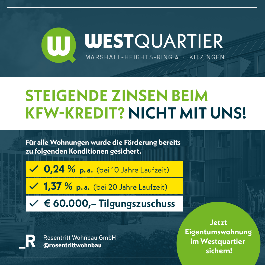 Wohnung zum Kauf provisionsfrei 275.000 € 2 Zimmer 61,3 m²<br/>Wohnfläche 1.<br/>Geschoss Marshall-Heights-Ring 4 Kitzingen Kitzingen 97318