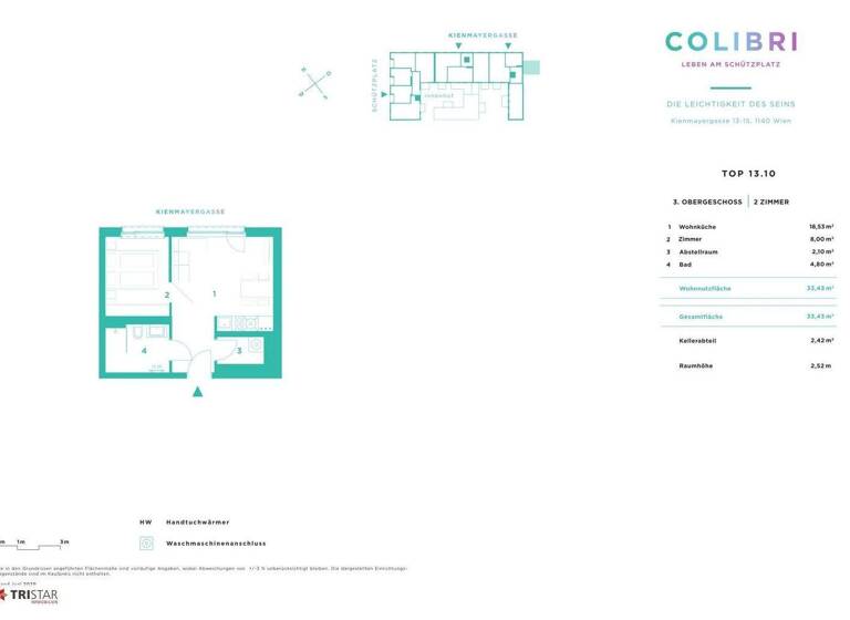 Wohnung zur Miete 990 € 2 Zimmer 33,5 m² frei ab sofort Wien 1140