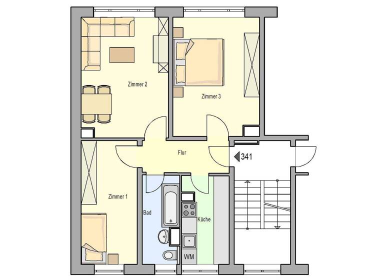 Wohnung zur Miete 370 € 3 Zimmer 57 m² 3. Geschoss Windmühlenweg 30 Schleiz 07907
