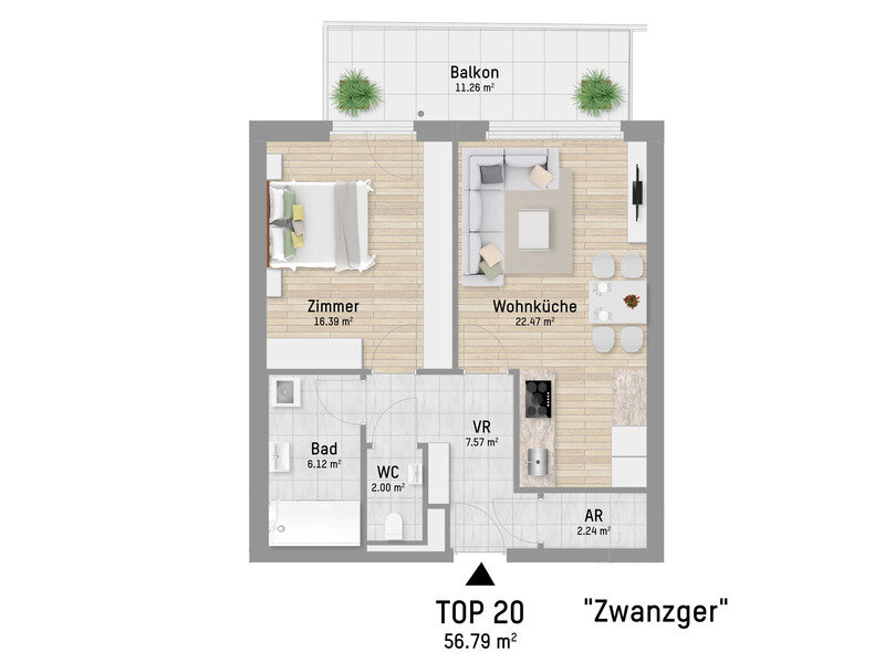 Wohnung zum Kauf 429.900 € 2 Zimmer 56,8 m²<br/>Wohnfläche Pastorstraße 28 Wien 1210