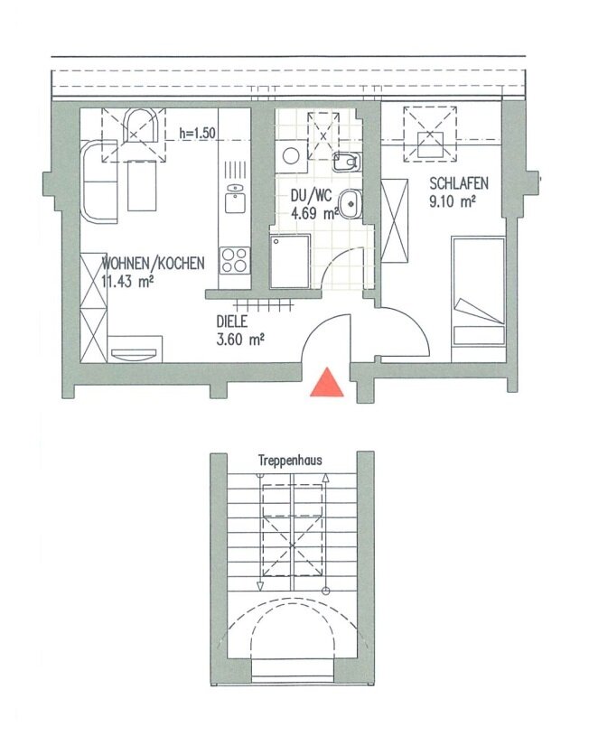 Wohnung zur Miete 576 € 2 Zimmer 28,8 m²<br/>Wohnfläche 4.<br/>Geschoss 01.02.2025<br/>Verfügbarkeit Delitzscher Straße 140 Eutritzsch Leipzig 04129