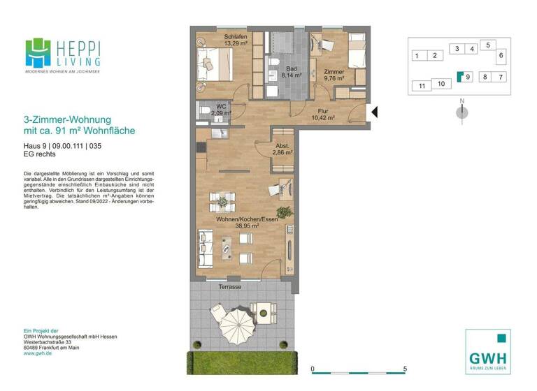 Wohnung zur Miete 1.019 € 3 Zimmer 91,1 m² EG Karl-Busch-Str. 5 Heppenheim 64646