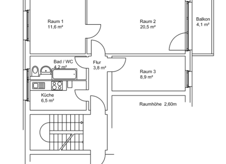 Wohnung zur Miete 375 € 3 Zimmer 58,8 m² 1. Geschoss Macherstraße 110 Kamenz 01917