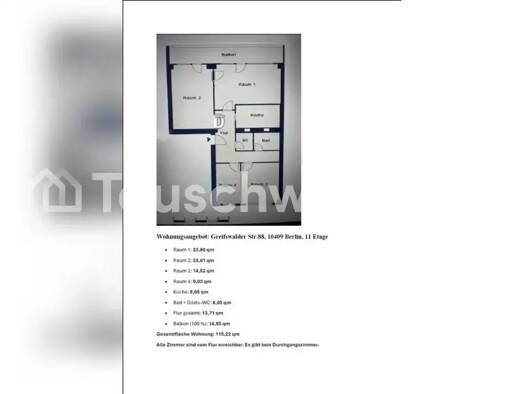 Wohnung zur Miete Tauschwohnung 629 € 4 Zimmer 106 m² 10. Geschoss Prenzlauer Berg Berlin 10409