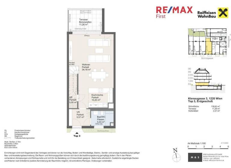 Maisonette zum Kauf - Erstbezug provisionsfrei 731.500 € 4 Zimmer 118,9 m² EG Klenaugasse Wien 1220