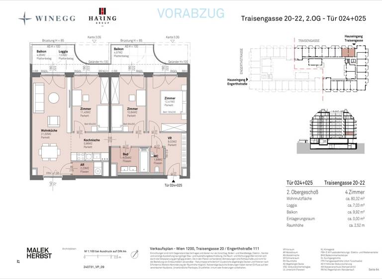 Wohnung zum Kauf - Erstbezug 531.800 € 4 Zimmer 80,3 m² 2. Geschoss Traisengasse 20-22 Wien 1200