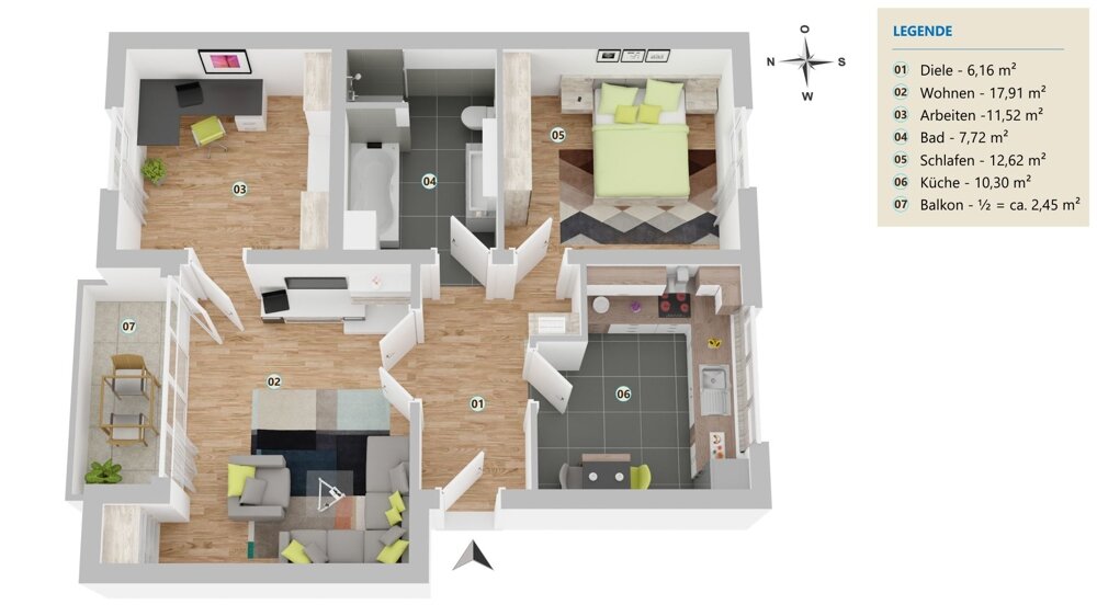 Wohnung zum Kauf 549.000 € 3 Zimmer 68,7 m²<br/>Wohnfläche 2.<br/>Geschoss Milbertshofen München 80807