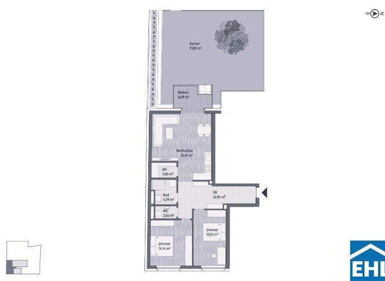 Wohnung zum Kauf - Erstbezug 3 Zimmer 76,7 m² EG Eggenberg Graz 8020