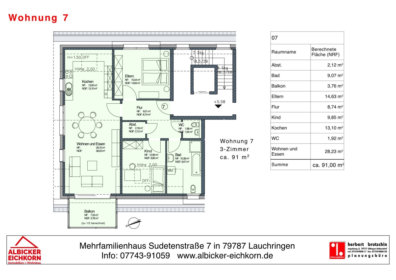 Wohnung zum Kauf provisionsfrei 399.000 € 3 Zimmer 91 m²<br/>Wohnfläche 3.<br/>Geschoss Sudetenstraße 7 Unterlauchringen Unterlauchringen 79787