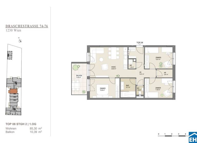 Wohnung zum Kauf - Erstbezug 521.100 € 4 Zimmer 85,5 m² 1. Geschoss Draschestraße Wien 1230