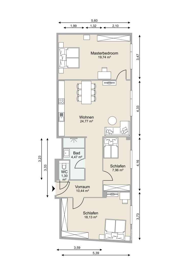 Wohnung zum Kauf 499.000 € 4 Zimmer 86,8 m²<br/>Wohnfläche 5.<br/>Geschoss Wien 1040