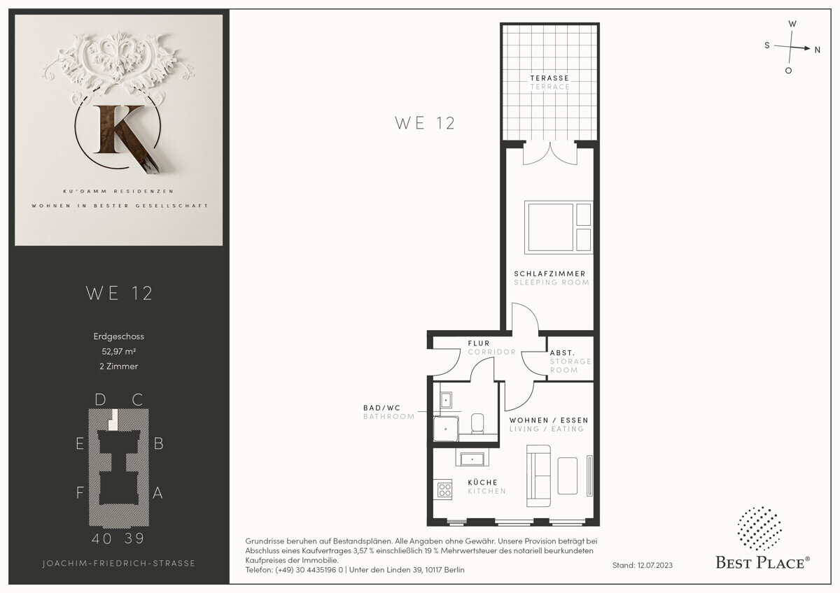 Wohnung zum Kauf 459.000 € 2 Zimmer 53 m²<br/>Wohnfläche EG<br/>Geschoss ab sofort<br/>Verfügbarkeit Joachim-Friedrich-Straße 39-40 Halensee Berlin 10711