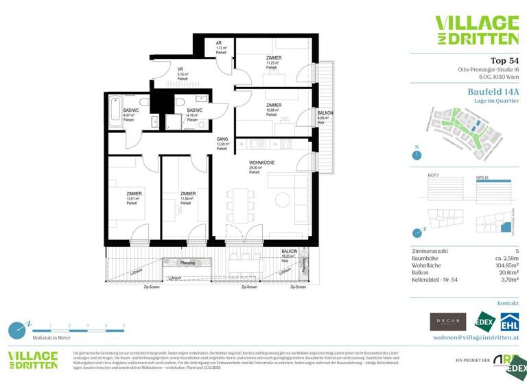 Wohnung zum Kauf 832.500 € 5 Zimmer 104,9 m² 6. Geschoss Wien 1030