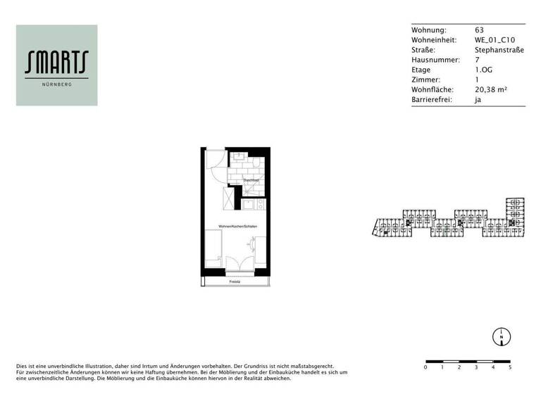 Studio zur Miete 485 € 1 Zimmer 20,4 m² 1. Geschoss frei ab 16.05.2026 Stephanstraße 7 St Peter Nürnberg 90478