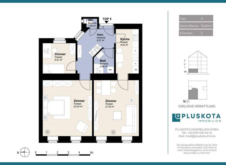 Wohnung zum Kauf 424.000 € 3 Zimmer 76,8 m² EG Wien 1090
