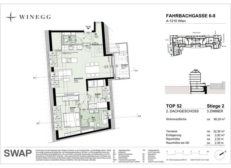 Wohnung zum Kauf - Erstbezug 749.700 € 3 Zimmer 98,2 m² 6. Geschoss Fahrbachgasse 6-8 Wien 1210