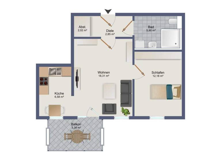 Wohnung zur Miete 780 € 2 Zimmer 50 m² 2. Geschoss Darmstadt 64283