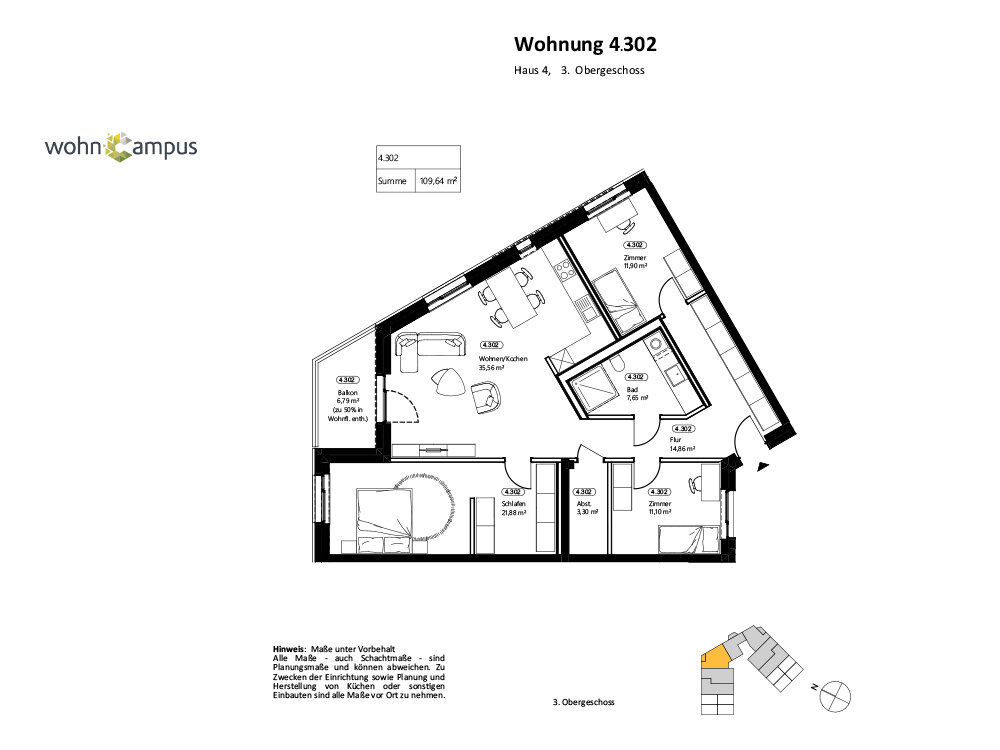 Wohnung zur Miete 1.155 € 4 Zimmer 109,6 m²<br/>Wohnfläche 3.<br/>Geschoss Begonienstraße 29 Nördliche Neustadt Halle (Saale) / Halle-Neustadt 06122