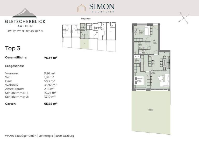 Wohnung zum Kauf - Erstbezug 517.000 € 3 Zimmer EG frei ab 01.12.2026 Kellnerfeldstraße Kaprun 5710